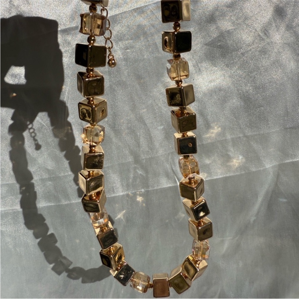 Luxury Cube Gold and Crystal Necklace - Picture 2 of 9